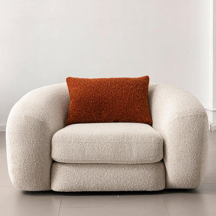 Cream boucle fabric 1 seater sofa curly primary product view.