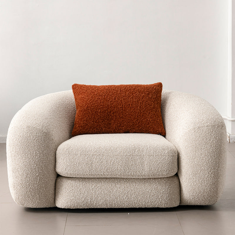 Cream boucle fabric 1 seater sofa curly primary product view.