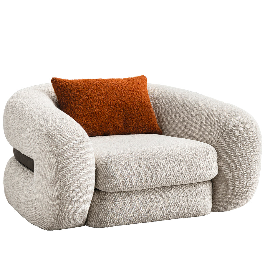 Cream boucle fabric 1 seater sofa curly in white background.