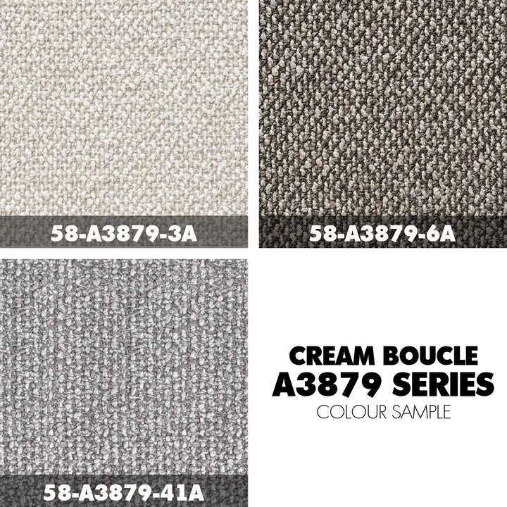 Cream boucle fabric 1 seater sofa curly color swatches.