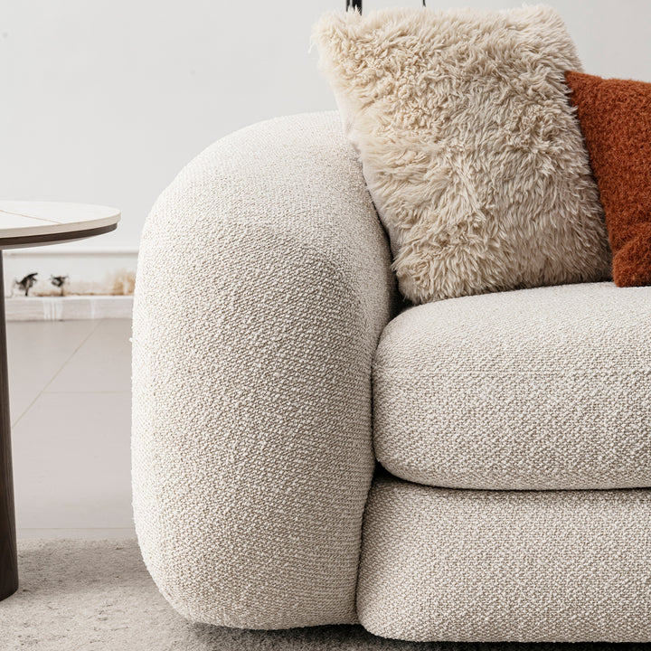 Cream boucle fabric 1 seater sofa curly material variants.