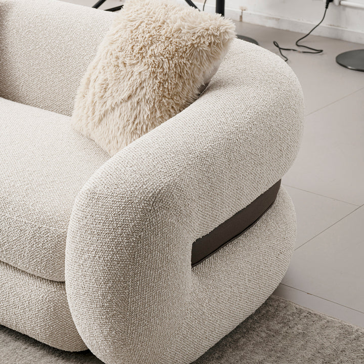 Cream boucle fabric 1 seater sofa curly in real life style.