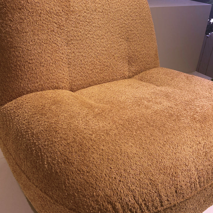 Cream boucle fabric 1 seater sofa velora in panoramic view.