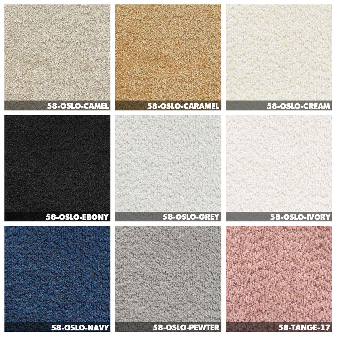 Cream boucle fabric 1 seater sofa velora color swatches.