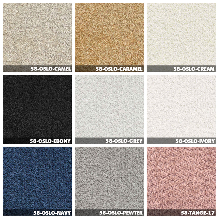 Cream boucle fabric 1 seater sofa velora color swatches.