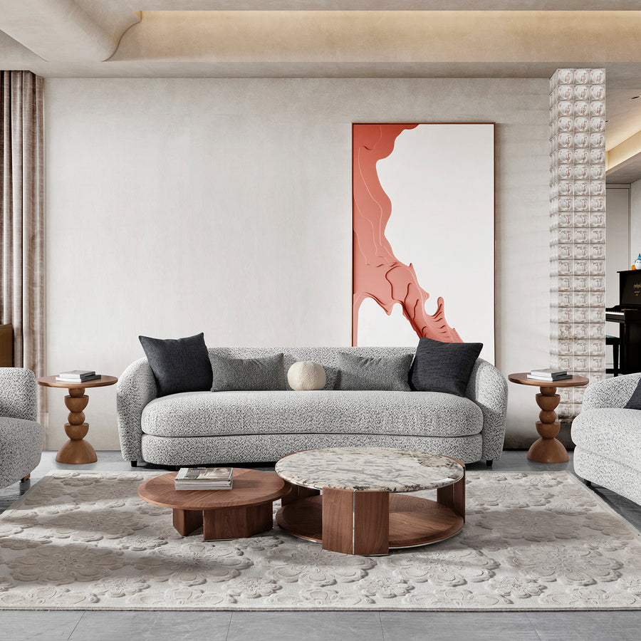 Cream boucle fabric 4 seater sofa nova primary product view.