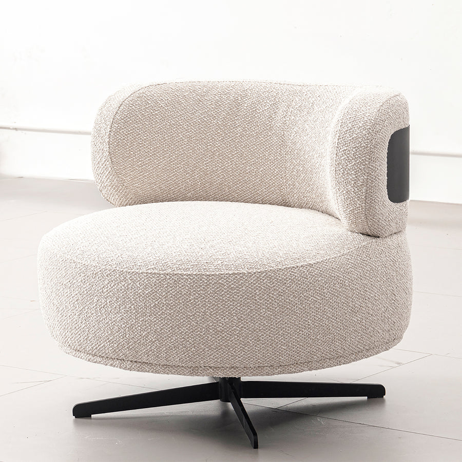 Cream boucle fabric revolving 1 seater sofa chair vuvo primary product view.