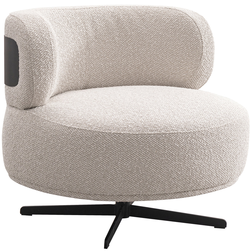 Cream boucle fabric revolving 1 seater sofa chair vuvo in white background.