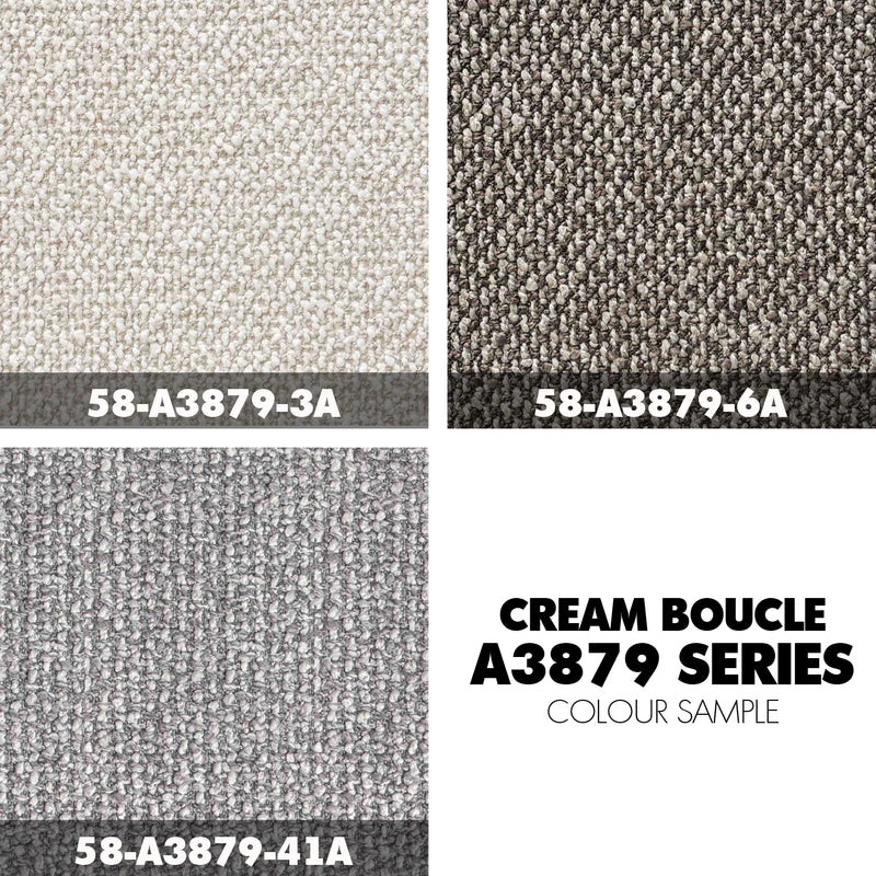 Cream boucle fabric revolving 1 seater sofa chair vuvo color swatches.