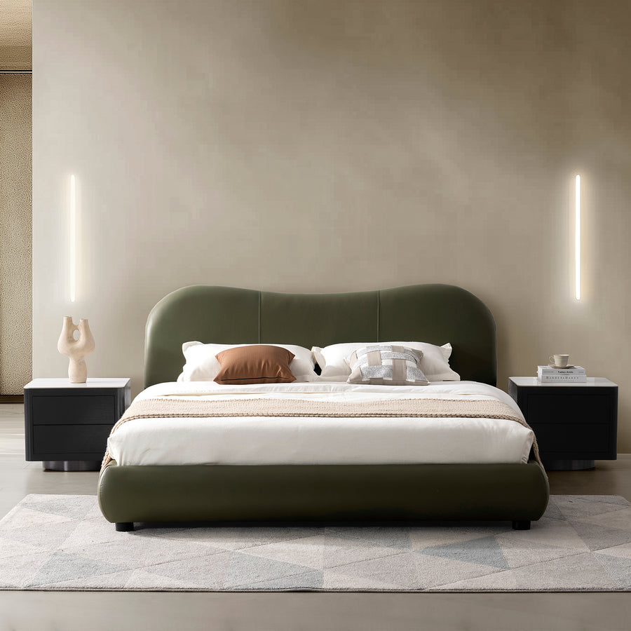 Cream genuine leather bed frame moyu primary product view.