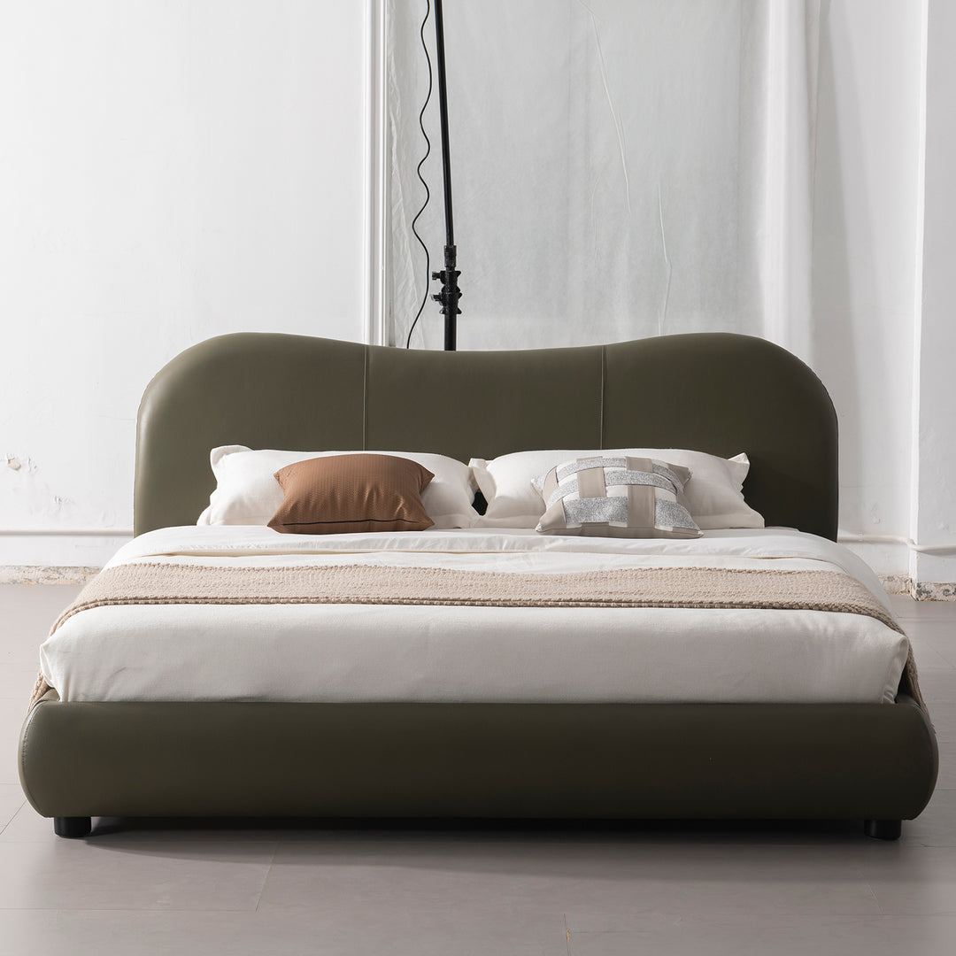 Cream genuine leather bed frame moyu in still life.