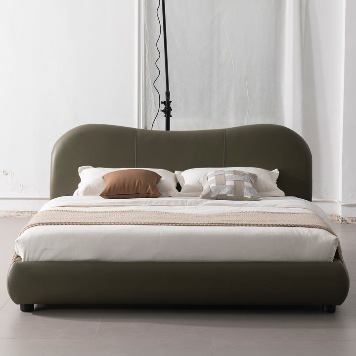 Cream genuine leather bed frame moyu in still life.