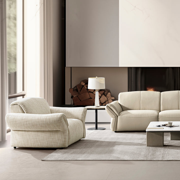 Cream mixed weave fabric 1 seater sofa lunar primary product view.