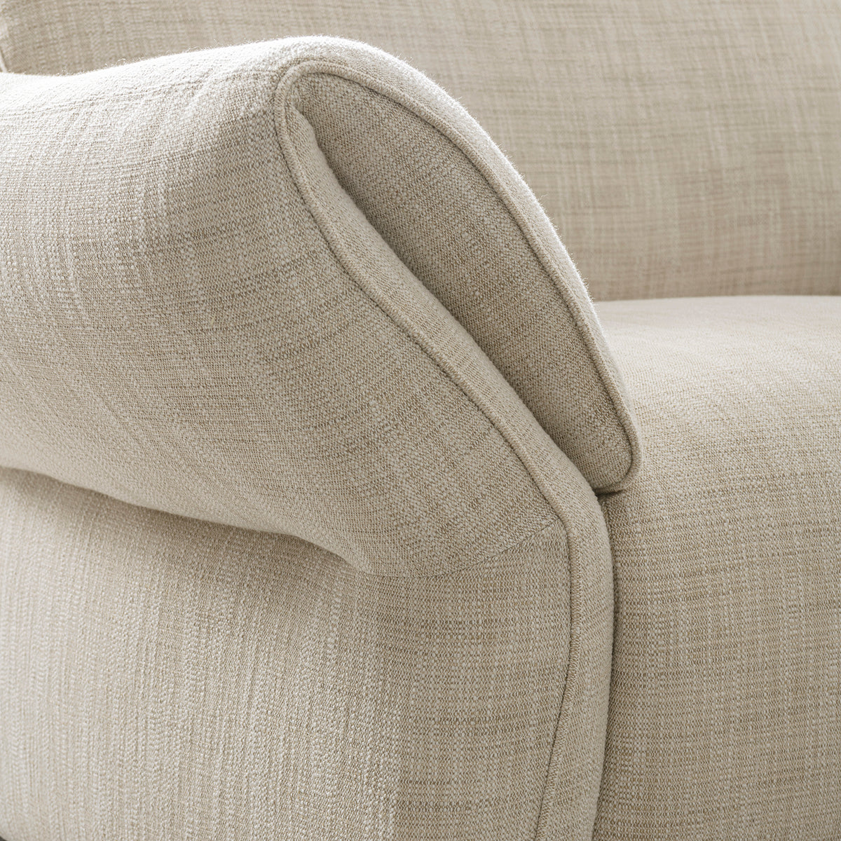 Cream mixed weave fabric 1 seater sofa lunar color swatches.