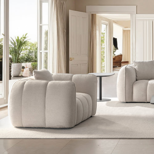 Cream Mixed Weave Fabric 1 Seater Sofa PUDDY Good to Know Preview-1