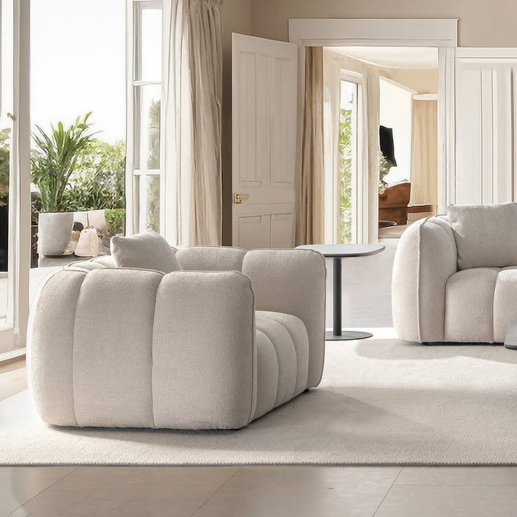 Cream Mixed Weave Fabric 1 Seater Sofa PUDDY Good to Know Preview-1