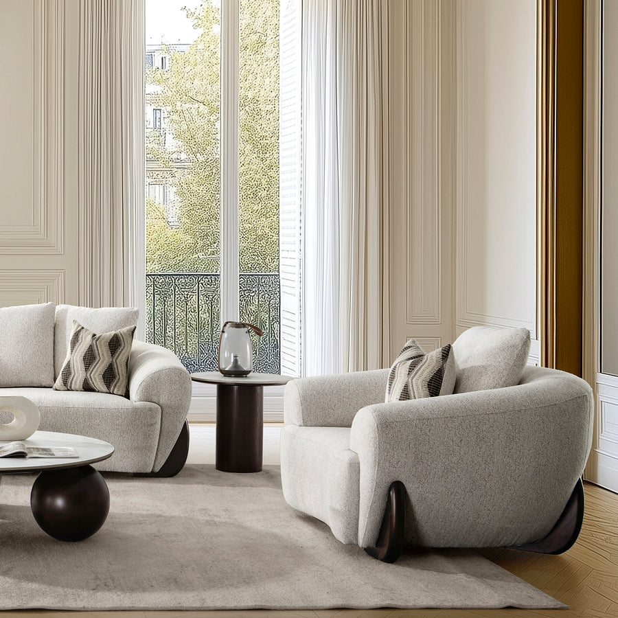 Cream mixed weave fabric 1 seater sofa swoop primary product view.