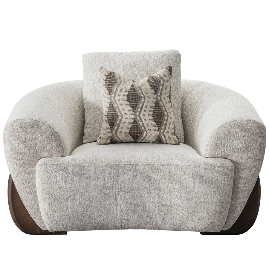 Cream mixed weave fabric 1 seater sofa swoop in white background.