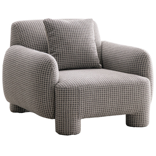 Cream mixed weave fabric 1 seater sofa syra in white background.