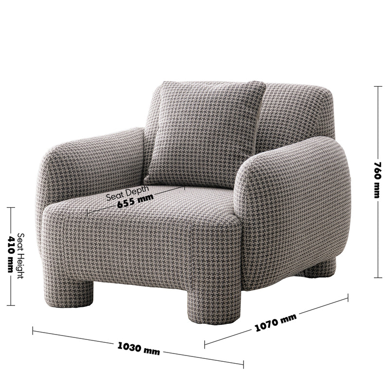 Cream Mixed Weave Fabric 1 Seater Sofa SYRA Size Chart