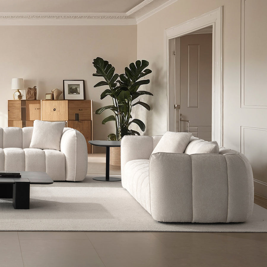 Cream mixed weave fabric 3 seater sofa puddy primary product view.