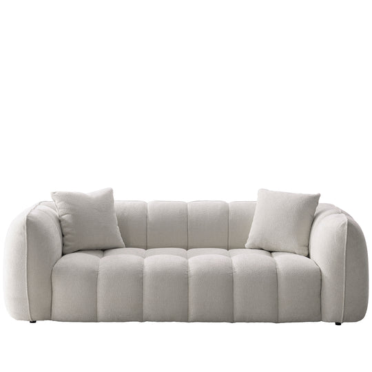 Cream mixed weave fabric 3 seater sofa puddy in white background.