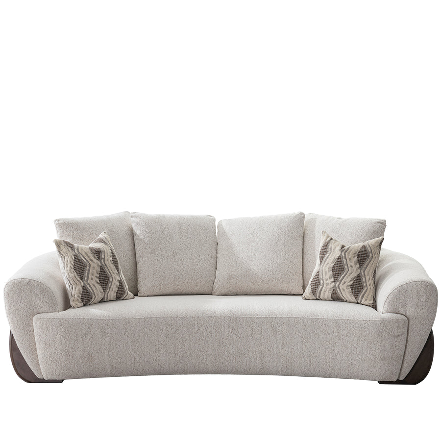 Cream mixed weave fabric 3 seater sofa swoop in white background.