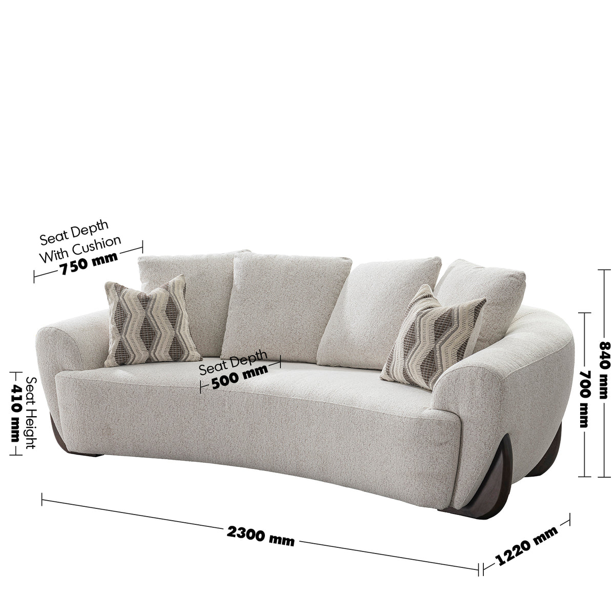 Cream Mixed Weave Fabric 3 Seater Sofa SWOOP Size Chart
