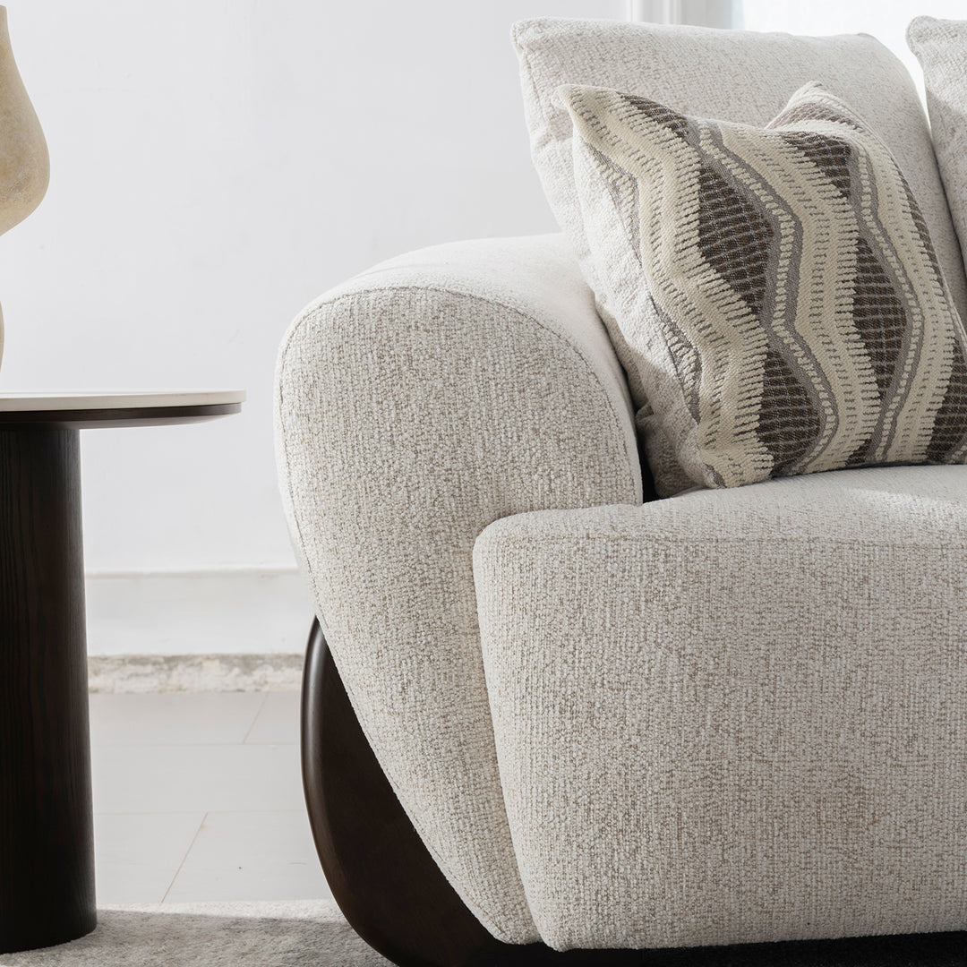 Cream mixed weave fabric 3 seater sofa swoop material variants.