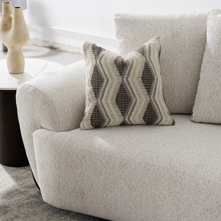 Cream mixed weave fabric 3 seater sofa swoop in real life style.