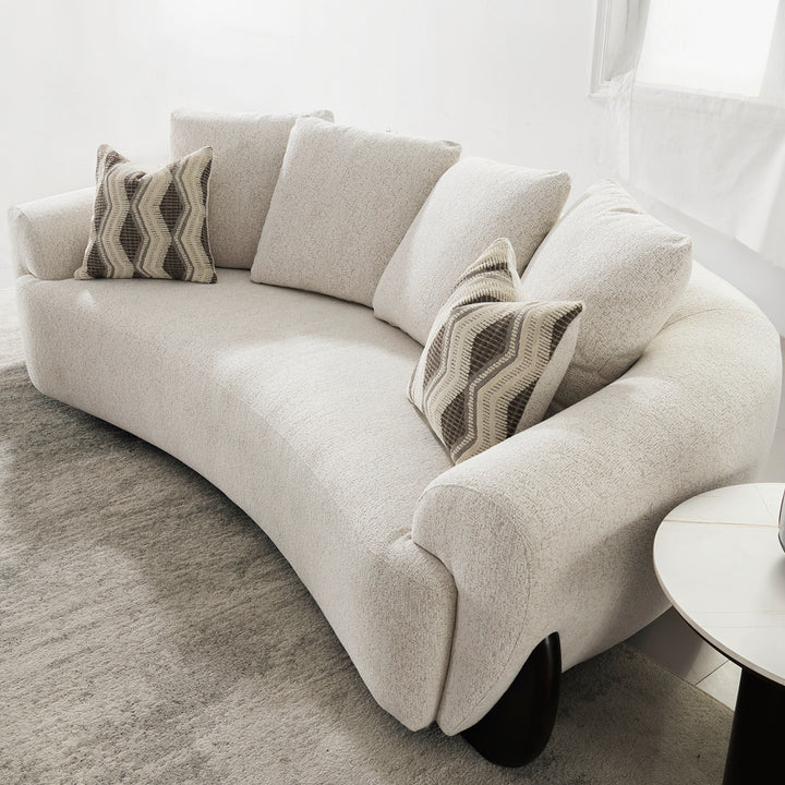 Cream mixed weave fabric 3 seater sofa swoop in details.
