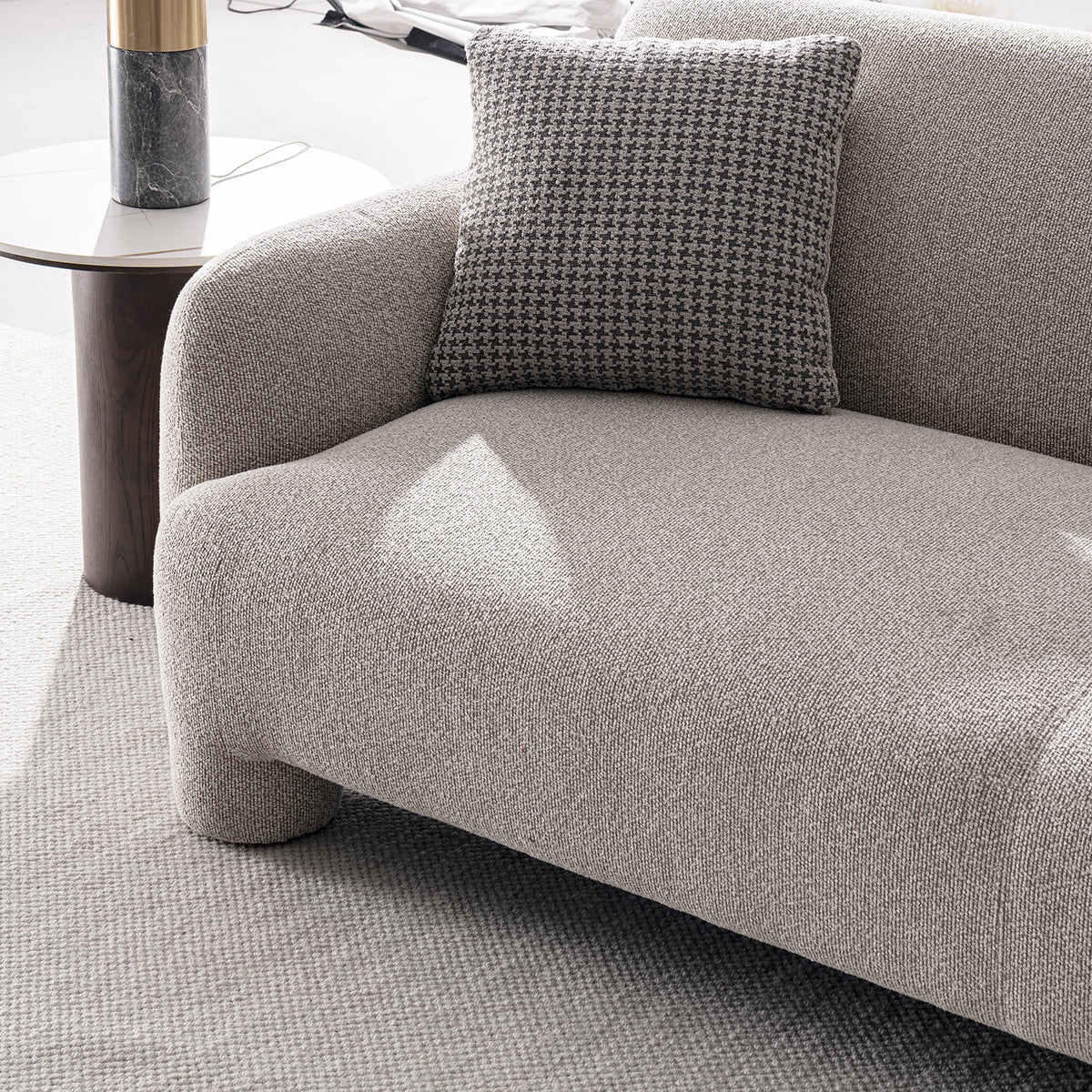 Cream mixed weave fabric 3 seater sofa syra in real life style.