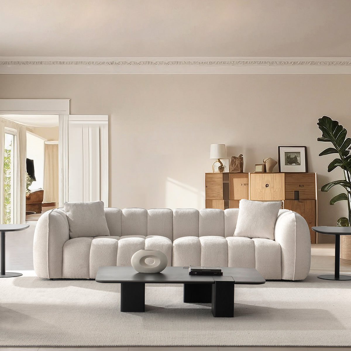 Cream mixed weave fabric 4 seater sofa puddy primary product view.