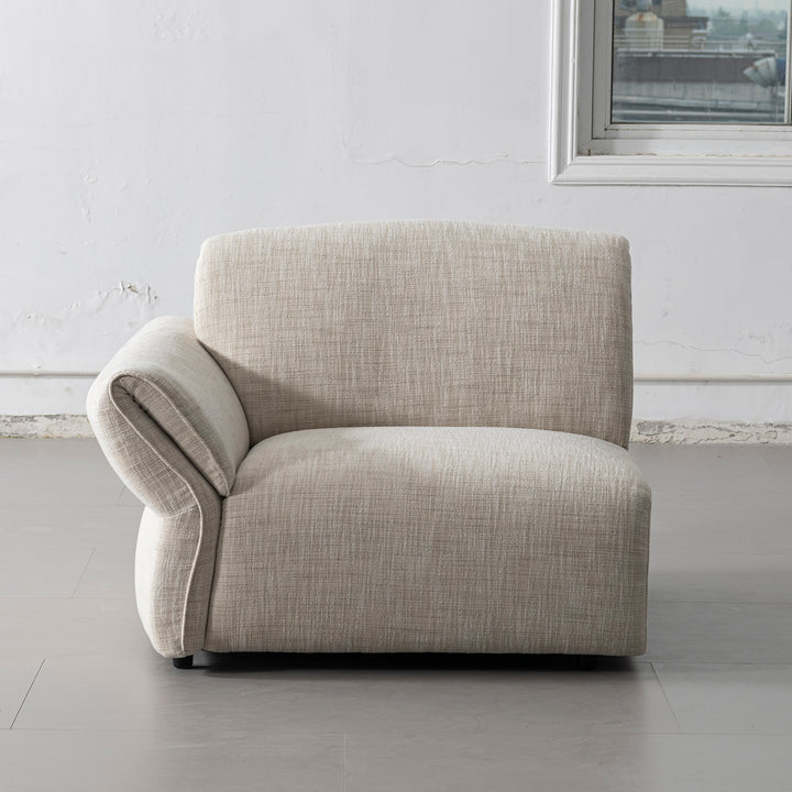 Cream mixed weave fabric sectional 3 seater sofa lunar in real life style.