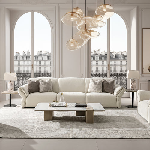 Cream Mixed Weave Fabric Sectional 4 Seater Sofa LUNAR Good to Know Preview-1