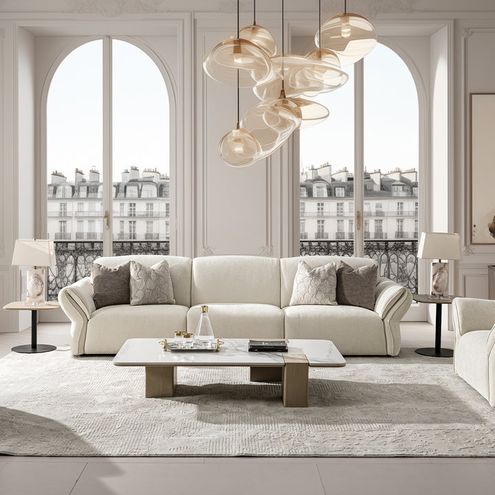 Cream mixed weave fabric sectional 4 seater sofa lunar primary product view.