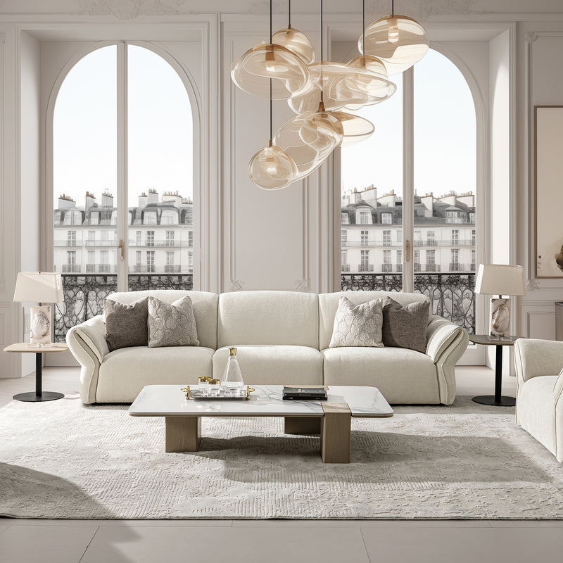 Cream mixed weave fabric sectional 4 seater sofa lunar primary product view.