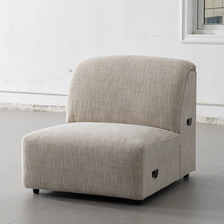 Cream mixed weave fabric sectional 4 seater sofa lunar in panoramic view.