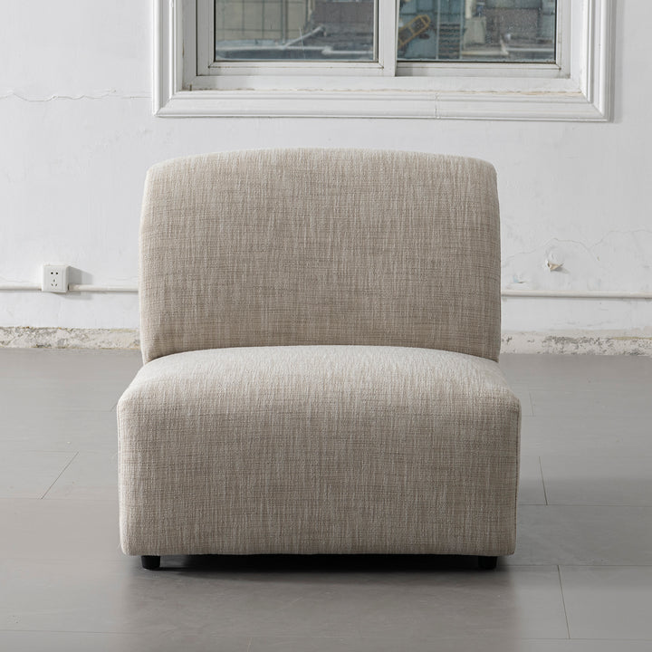Cream mixed weave fabric sectional 4 seater sofa lunar in close up details.