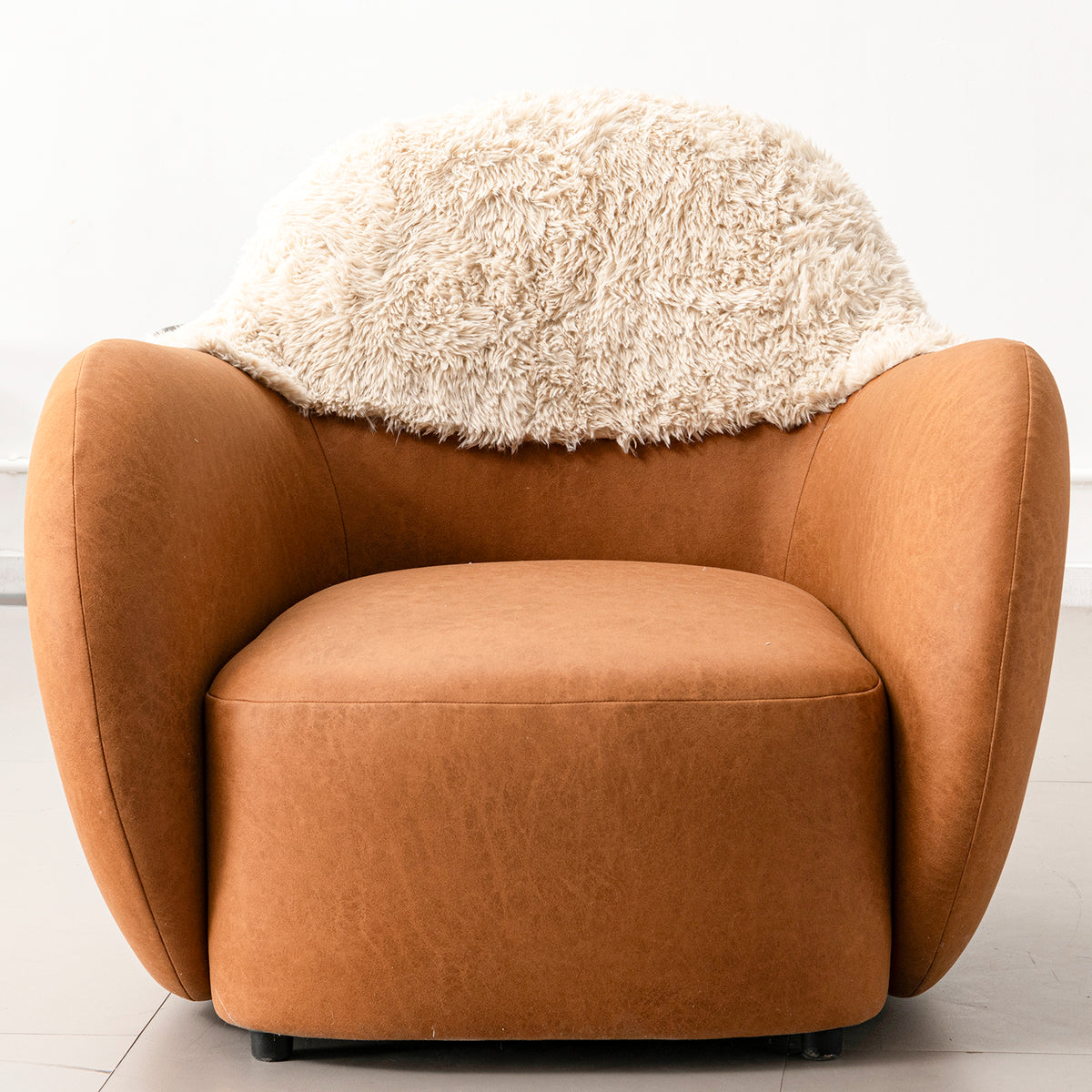 Cream sherpa fabric pu leather 1 seater sofa cocoa with context.