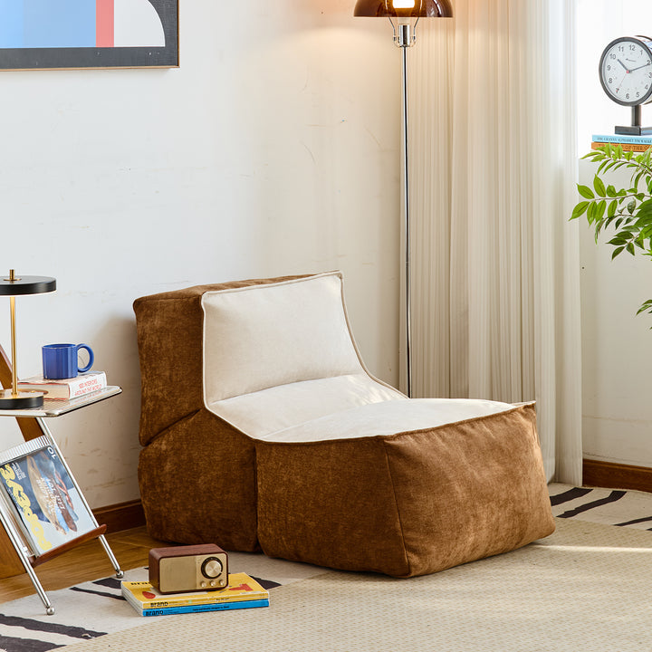 Cream velvet fabric 1 seater sofa lazy detail 2.