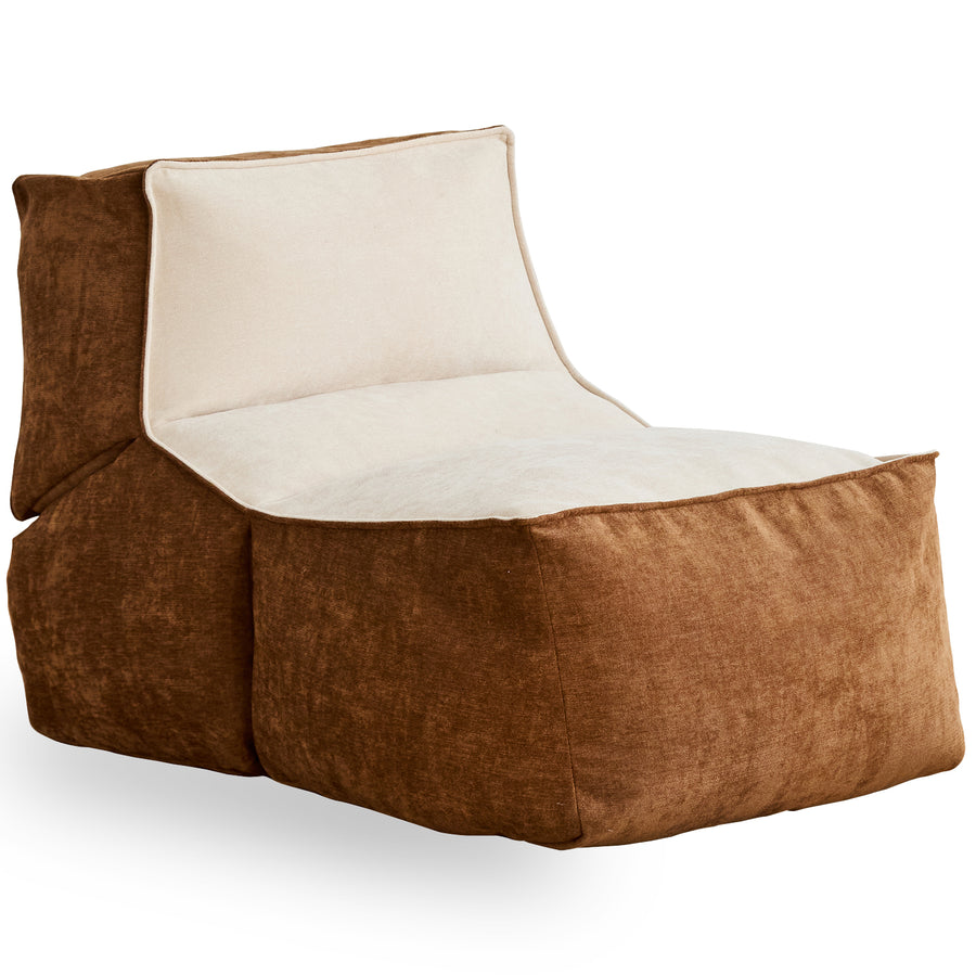 Cream velvet fabric 1 seater sofa lazy in white background.