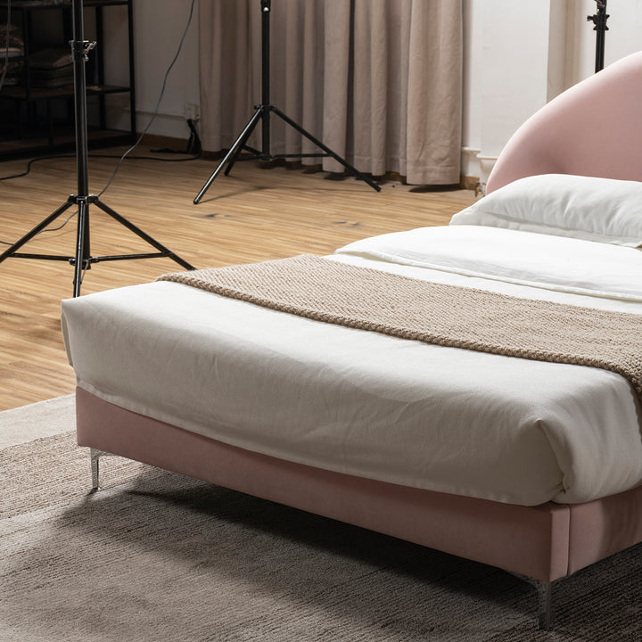 Cream velvet fabric bed frame lula in real life style.