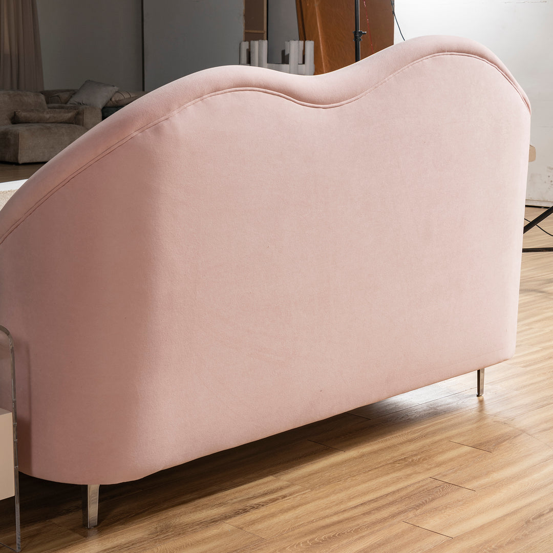 Cream velvet fabric bed frame lula in details.