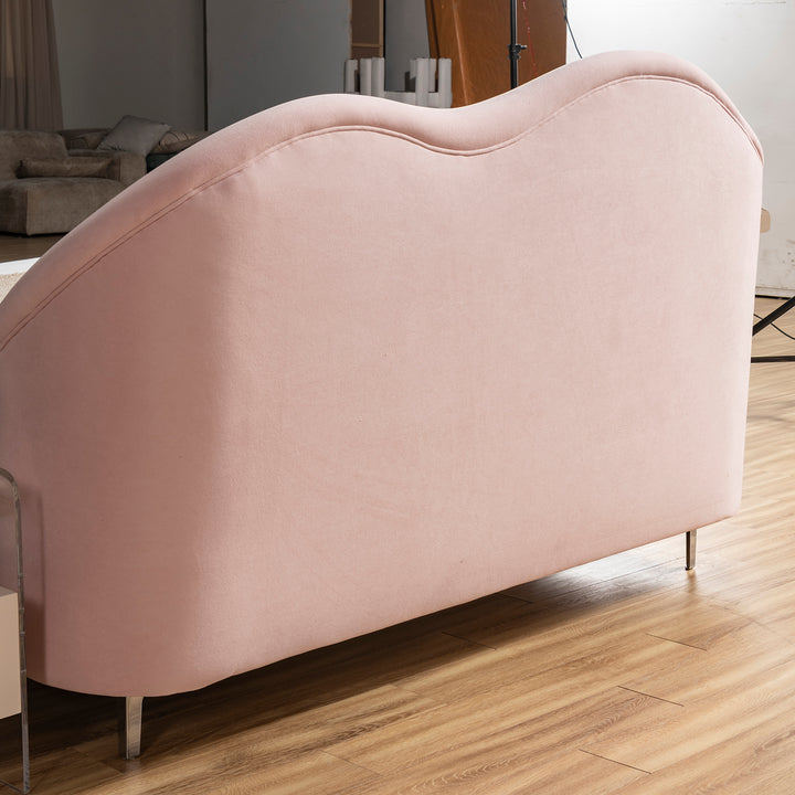 Cream velvet fabric bed frame lula in details.