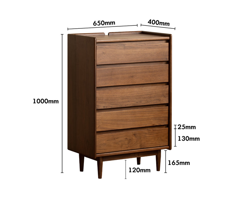 Vintage Walnut Wood Chest Of 5 Drawers VISTA Size Chart