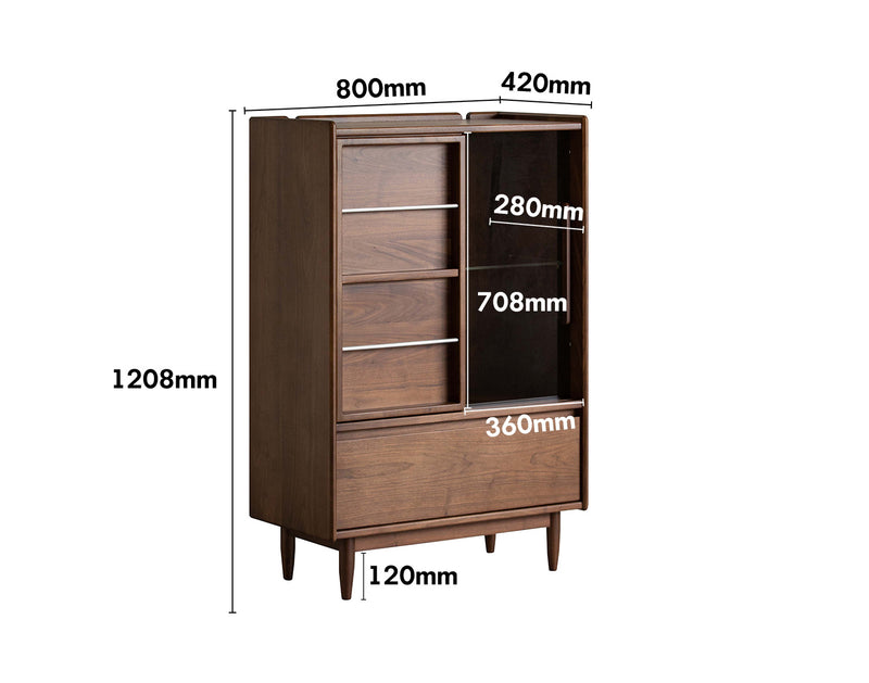 Vintage Walnut Wood Side Cabinet VISTA Size Chart