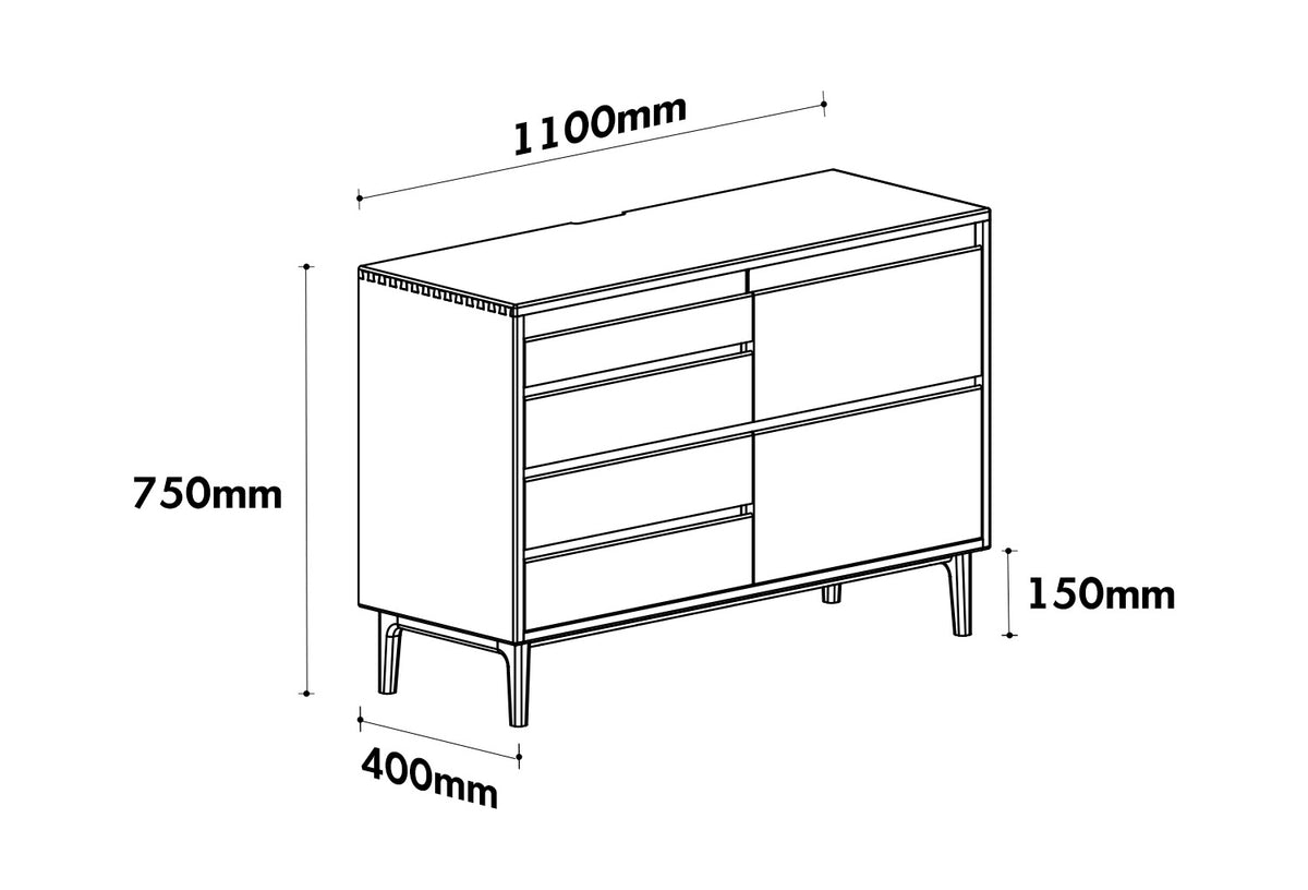 Scandinavian Oak Wood Chest Of 6 Drawers FLOATING LIGHT Size Chart