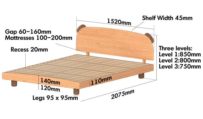 Scandinavian Beech Wood Kids Bed TEDDY Size Chart