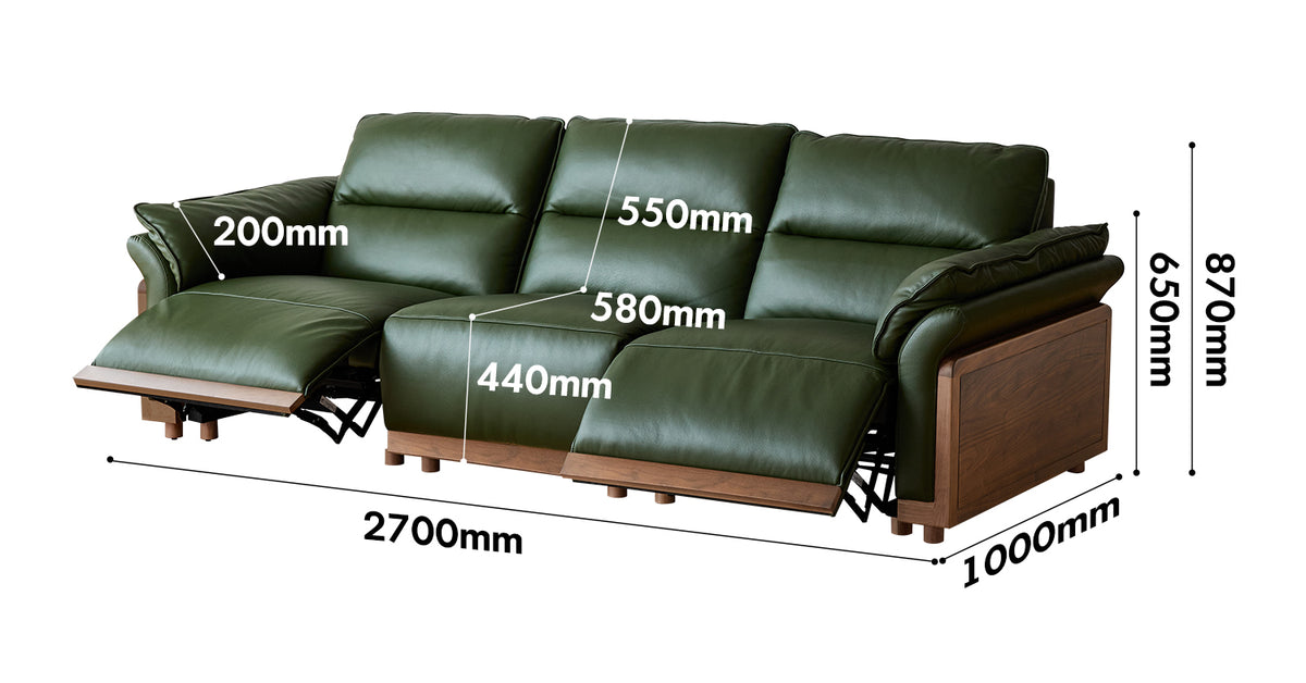 Japandi Walnut Wood Genuine Leather Electric Recliner 4 Seater Sofa EDGELESS Size Chart